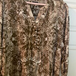 Chic Patterned Women's Blouse in Brown and Cream